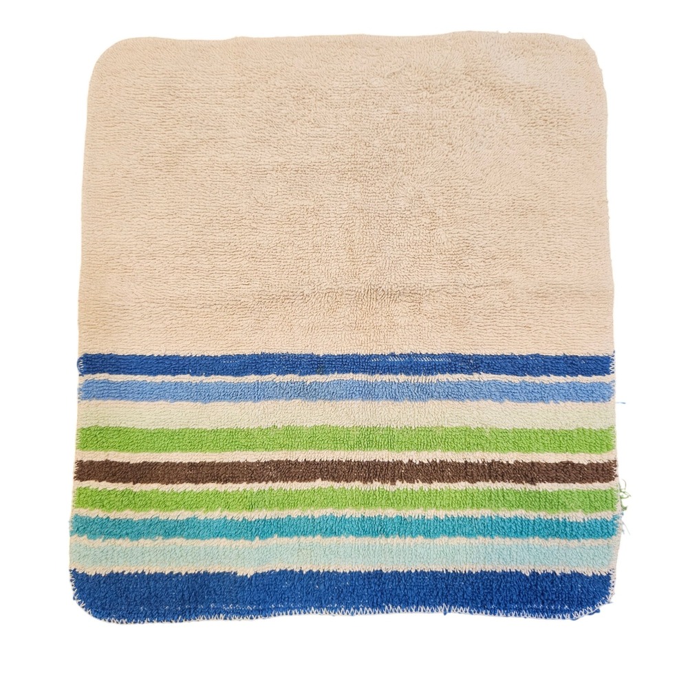 Vintage Cannon Royal Family Striped Hand Towel Cream Blue Green Brown Cotton